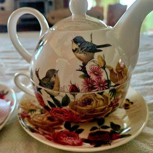 2 STECHCOL GRACIE BONE CHINA STACKED TEAPOT CUP & SAUCER Royal London Theme New